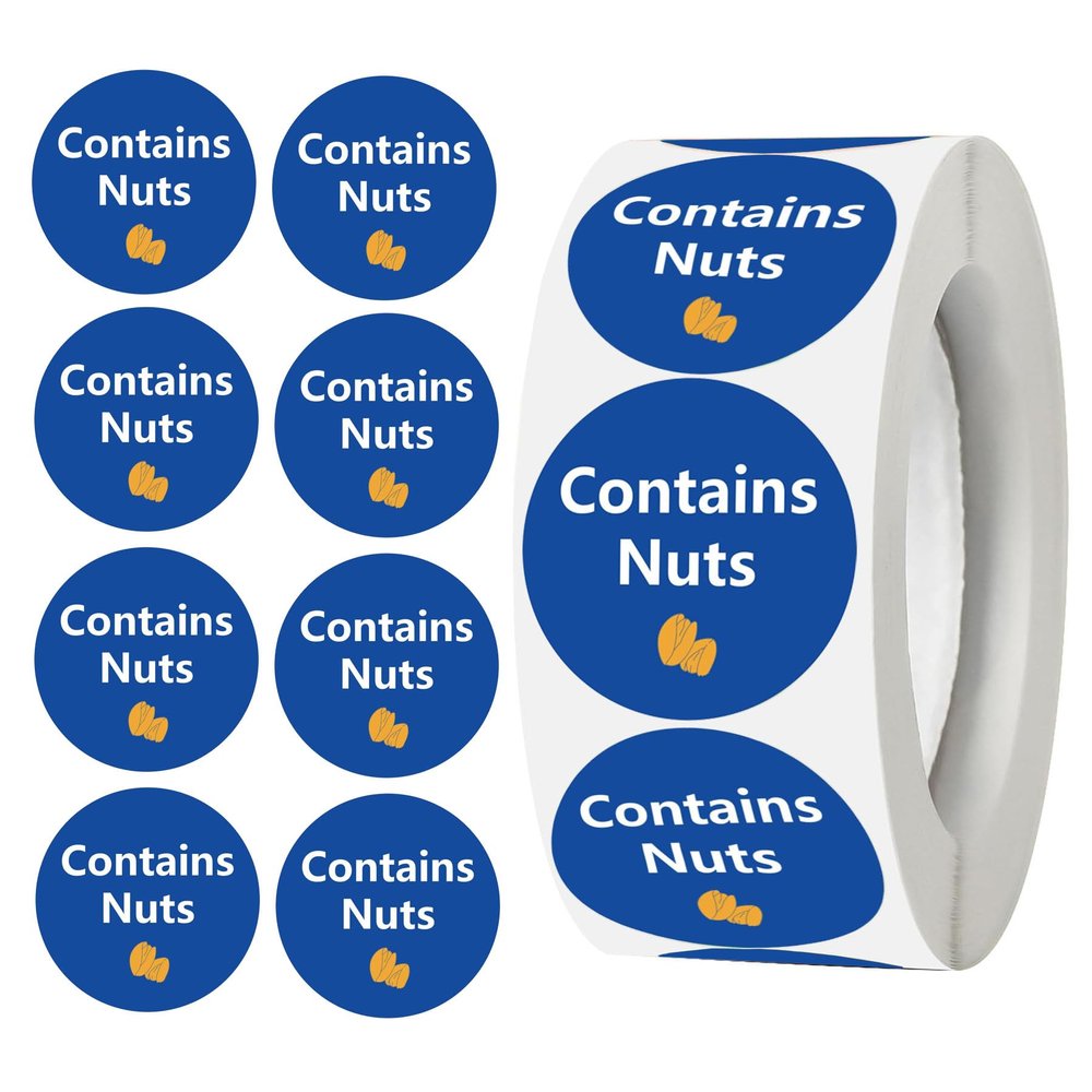 Contains Nuts Labels, 1 in. Round Allergen Warning Stickers, 500 per Roll