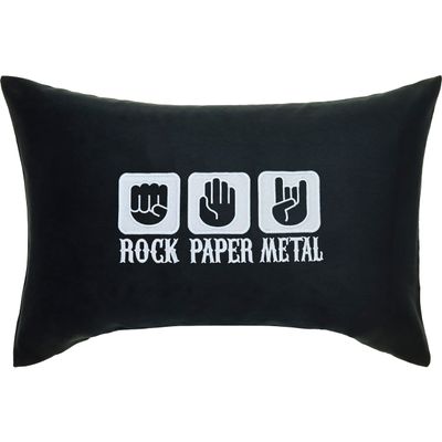 EXPRESS-STICKEREI Heavy Metal Decorative Pillow “Rock, Paper, Metal,” Black, 40 x 60 cm