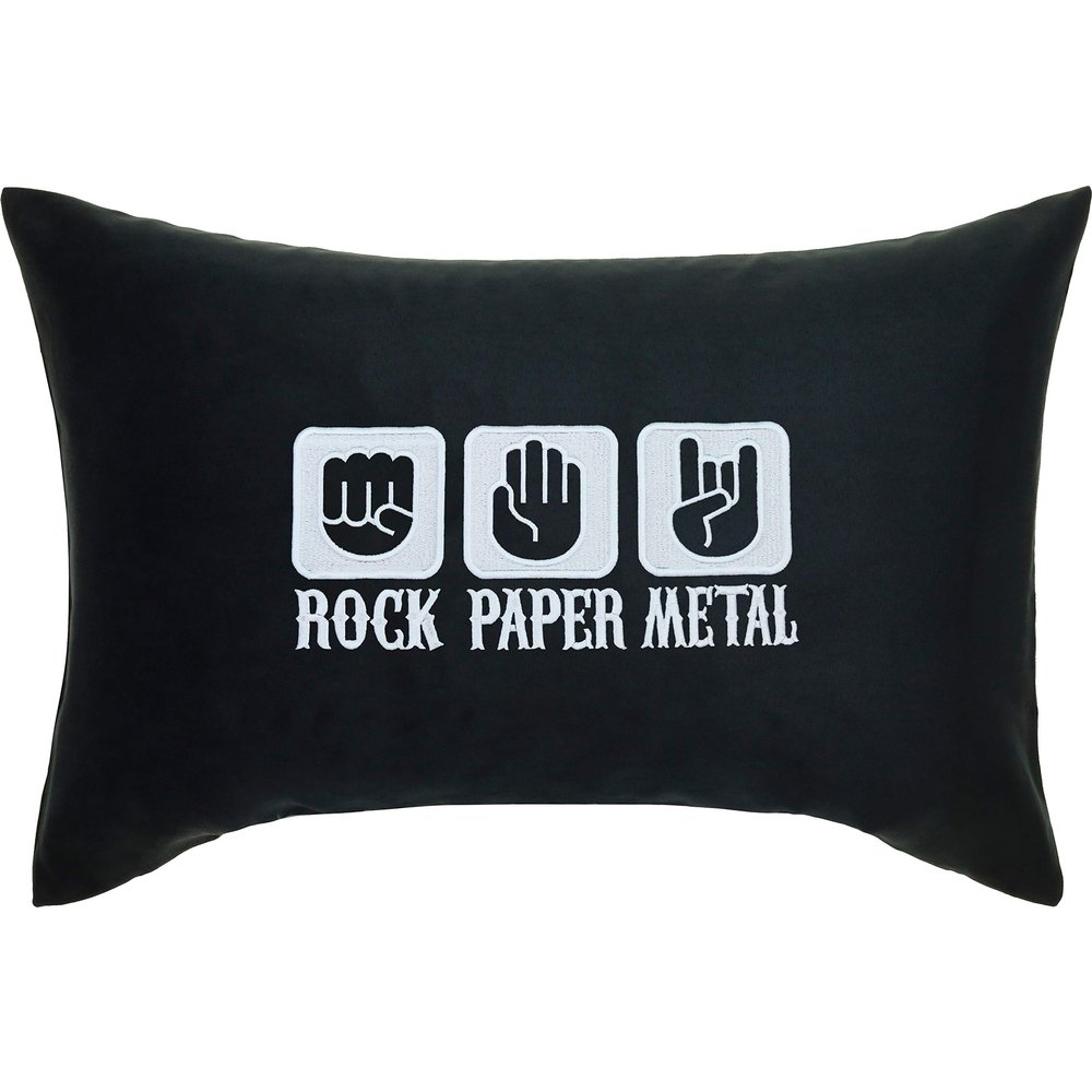 EXPRESS-STICKEREI Heavy Metal Decorative Pillow “Rock, Paper, Metal,” Black, 40 x 60 cm