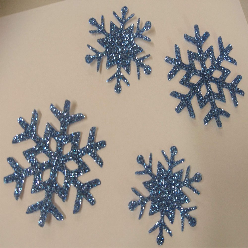 SAFIRMES 1370 4-Pack Blue Snowflake Stars, 3 cm and 4 cm, Iron-On Hotfix Glitter Bling DIY