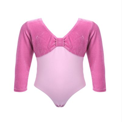inhzoy Girls' Long-Sleeve Velvet Ballet Leotard, Pink, 98-104