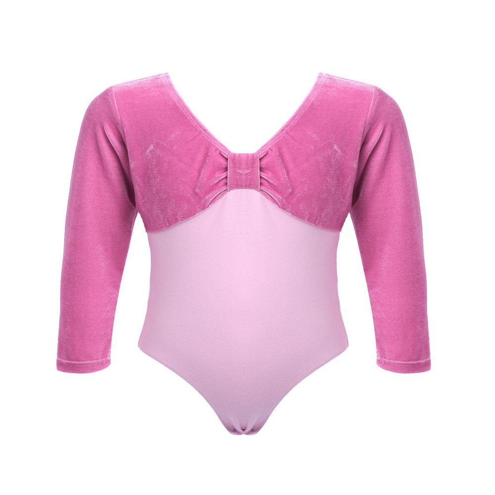 inhzoy Girls' Long-Sleeve Velvet Ballet Leotard, Pink, 98-104