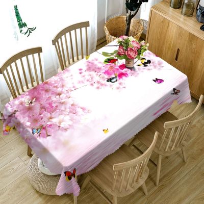 Cinnanal Rectangular Pink Tablecloth, Floral Butterfly Pattern, 110 x 170 cm