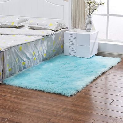 GUOCU Faux Sheepskin Shaggy Long-Pile Area Rug, Blue, 60 x 60 cm