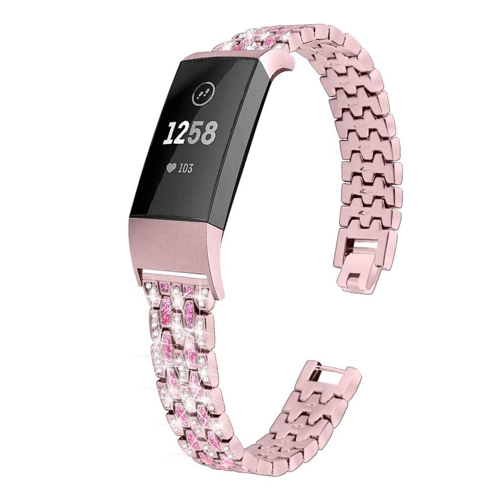 Jennyfly Replacement Band for Fitbit Charge 3/Charge 4, Women's Adjustable Stainless Steel Band, Pink