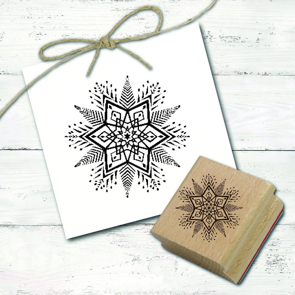 Small Snowflake Stamp – Winter Motif Wooden Stamp, 28 x 28 mm
