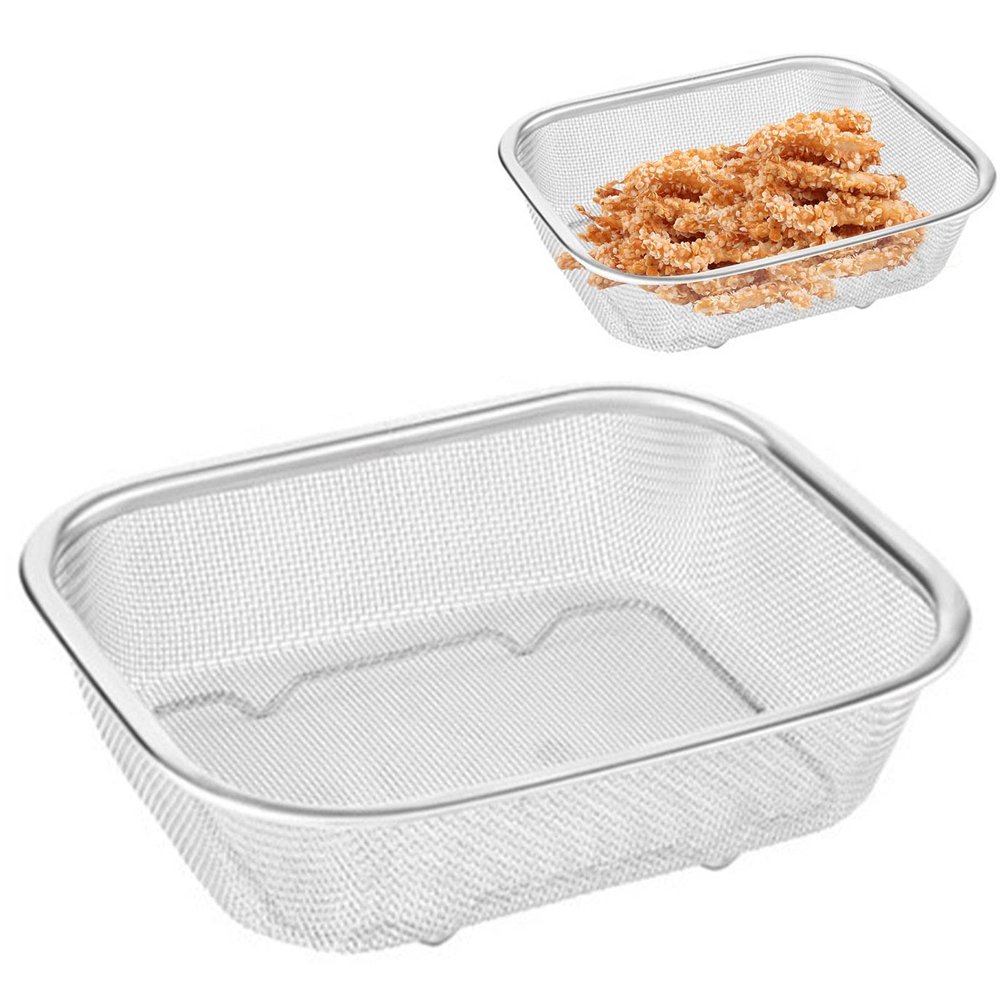 Fine-Mesh Stainless Steel Strainer Basket, Rectangular Draining Basket