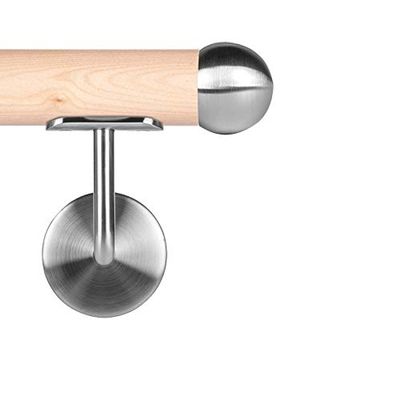 Solid Birch Wood Handrail, 42.4 mm, 400 cm, 4 Brackets, Ball End Cap