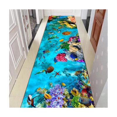 Siunwdiy 3D Azure-Blue Coral Reef Runner Rug, 60 × 300 cm