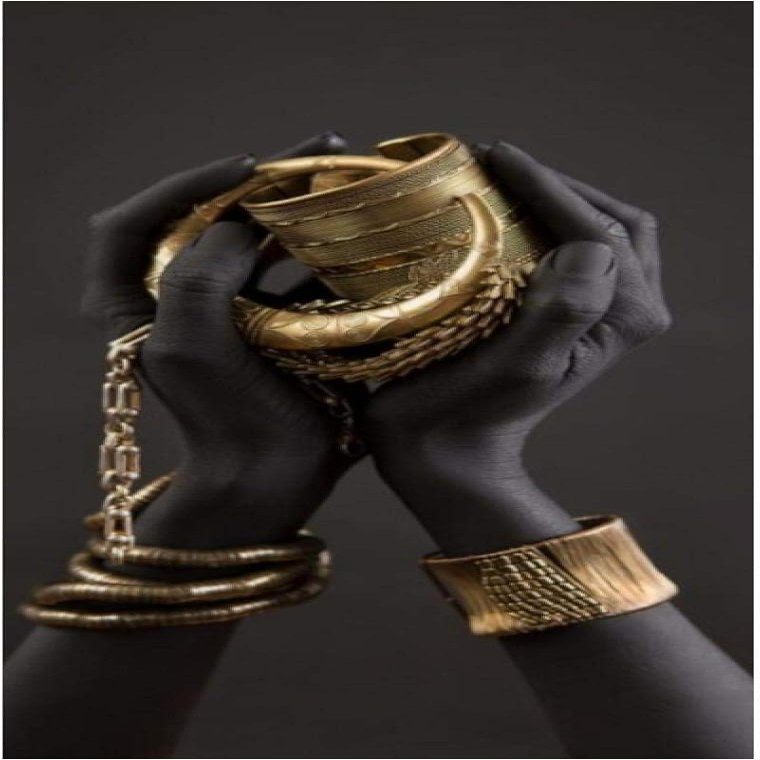 Black Woman’s Hands Holding Gold Jewelry Canvas Wall Art, Scandinavian-Style Decor, 80 x 160 cm, Unframed