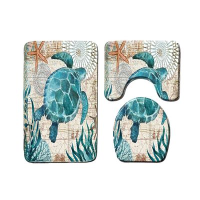 GUOCU Ocean Fish Pattern 3-Piece Bathroom Rug Set