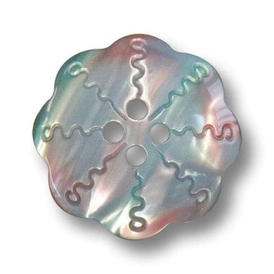 6-Piece Set of Shimmering Red, Green, and Blue Flower-Shaped Plastic Buttons, Approx. 20 mm
