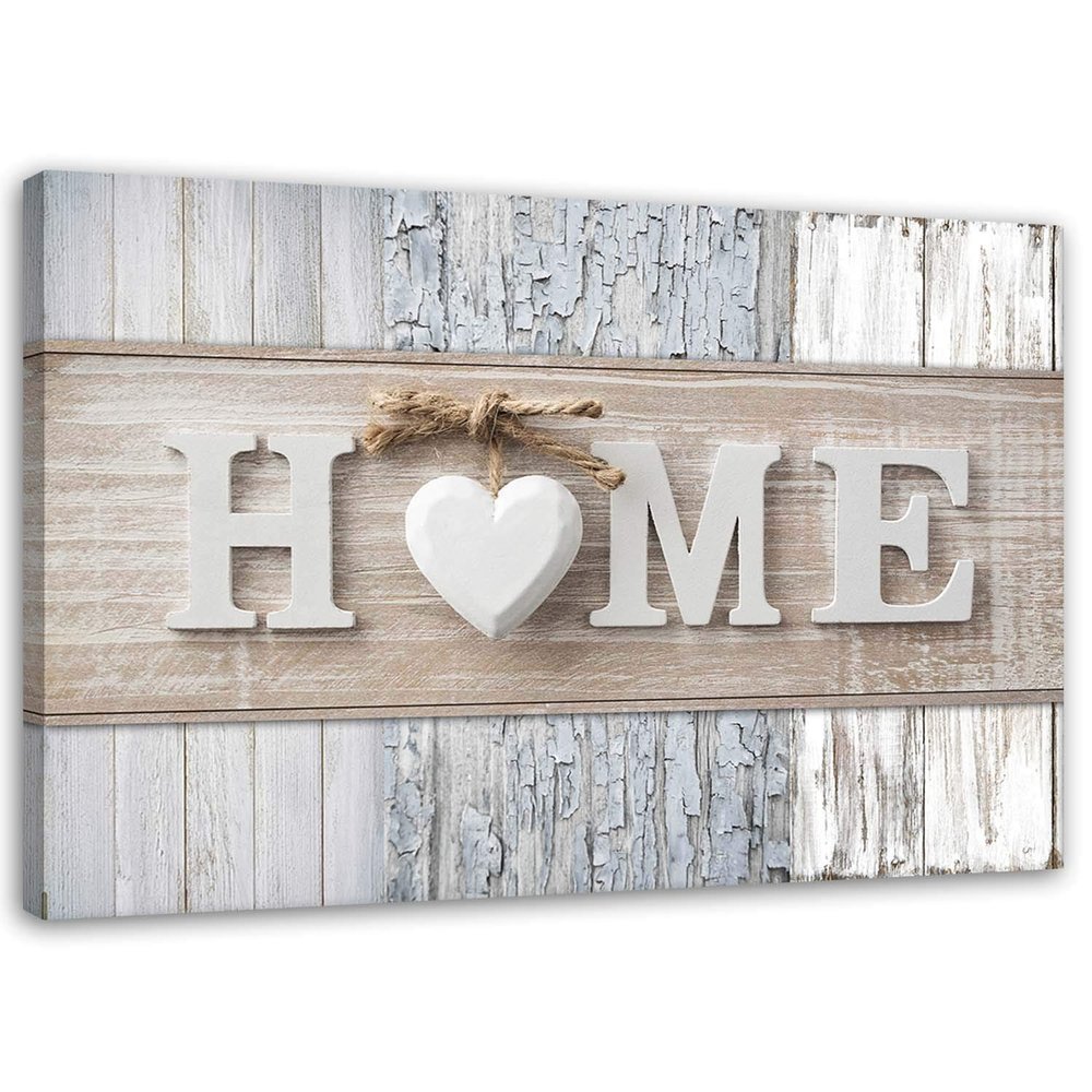 Feeby Home Canvas Wall Art 60 x 40 cm, 1-Piece, Gray Vintage Heart Design