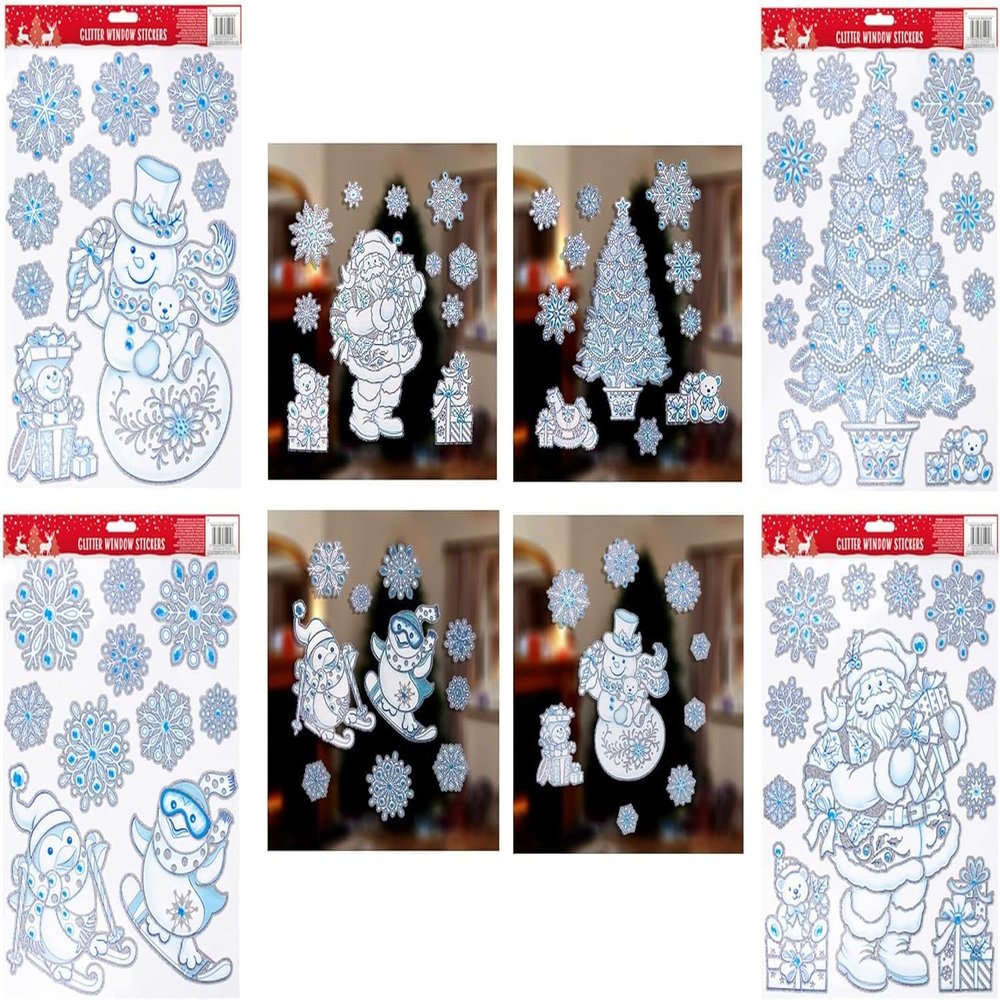 SRV Hub Christmas Snowflake Window Stickers, Large Glitter Design, Set of 4