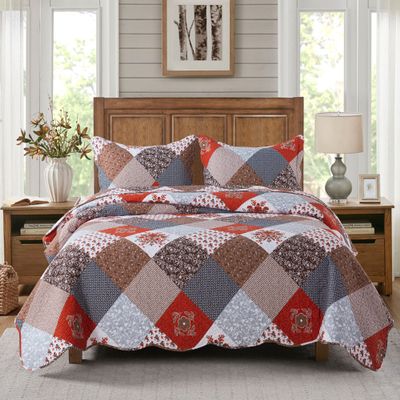 Travan 3-Piece Floral King-Size Bedspread Set, Ultra-Soft, Lightweight, Reversible, Quilted, with Pillow Shams