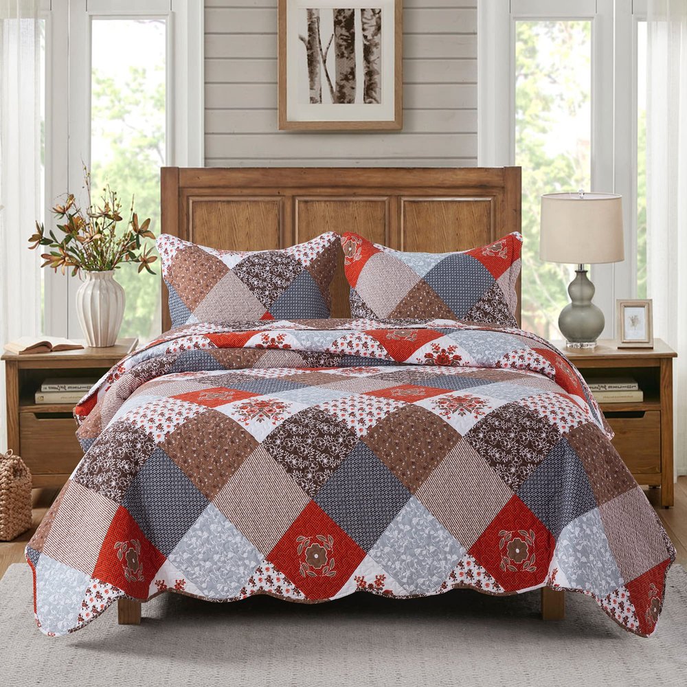 Travan 3-Piece Floral King-Size Bedspread Set, Ultra-Soft, Lightweight, Reversible, Quilted, with Pillow Shams