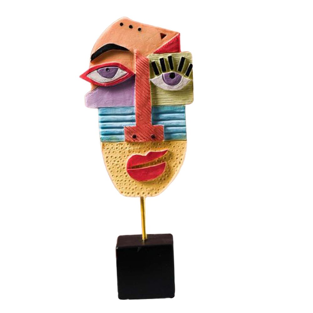 LOVIVER Hand-Painted Abstract Face Resin Statue, 24 x 10 x 5 cm