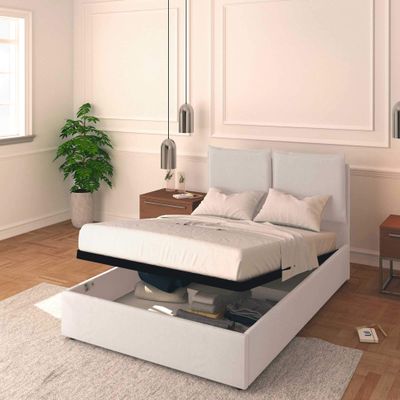 Baldiflex Licia Fabric Double Bed with Storage, Silver, 140 x 190 cm