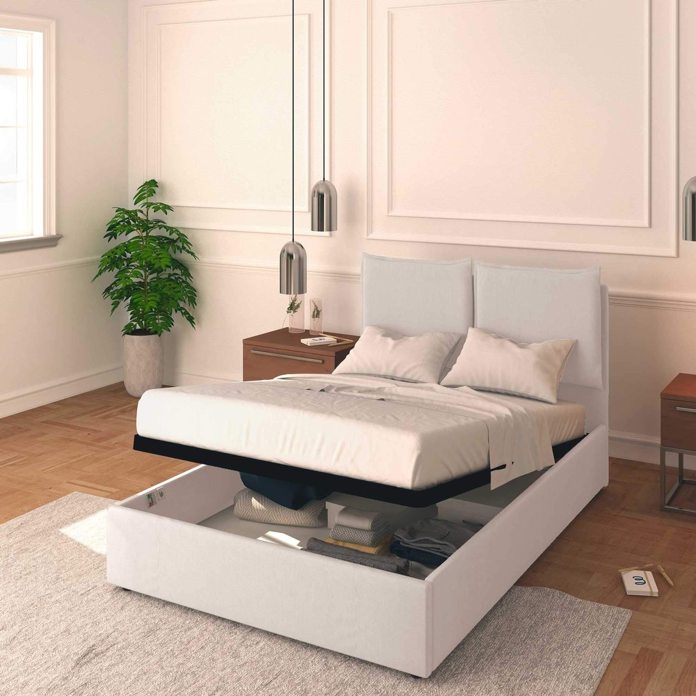 Baldiflex Licia Fabric Double Bed with Storage, Silver, 140 x 190 cm