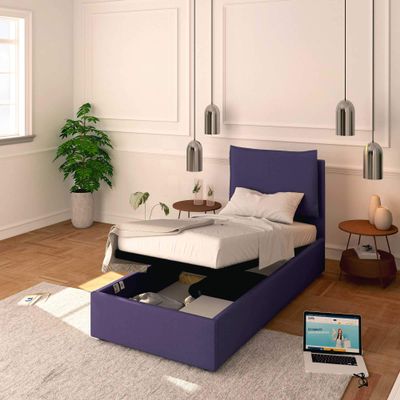 Baldiflex Lykien Single Bed with Storage, Fabric, Slatted Base, 80 x 190 cm, Upholstered Headboard