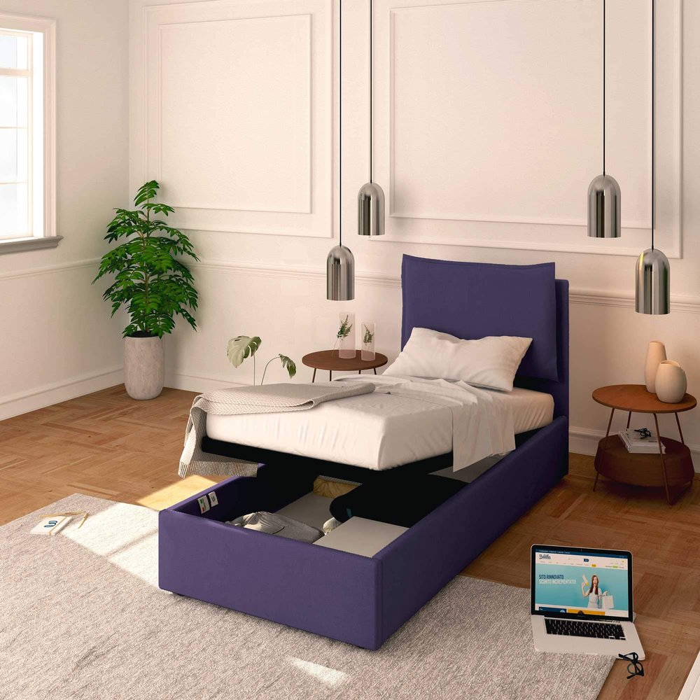 Baldiflex Lykien Single Bed with Storage, Fabric, Slatted Base, 80 x 190 cm, Upholstered Headboard