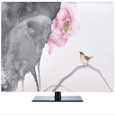 Outdoor TV Cover, 19"–80", Decorative Lily and Bird Design, Waterproof, Green/Blue, 48"