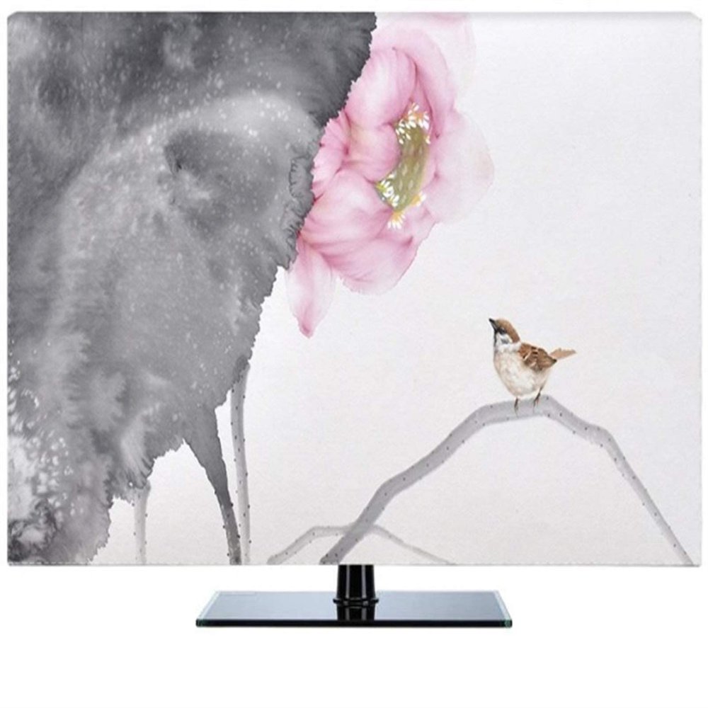 Outdoor TV Cover, 19"–80", Decorative Lily and Bird Design, Waterproof, Green/Blue, 48"