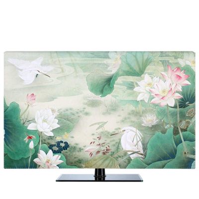 Outdoor TV Cover for 19"–80" TVs, Decorative Waterproof Hood with Lily, Lotus and Bird Design, Light Green, 60"