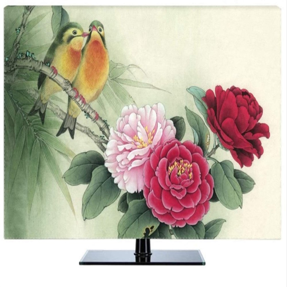 LIANYG Outdoor TV Cover, 19–80 in, Decorative Waterproof TV/PC Screen Cover, Lily Flowers and Birds, Red, 45 in