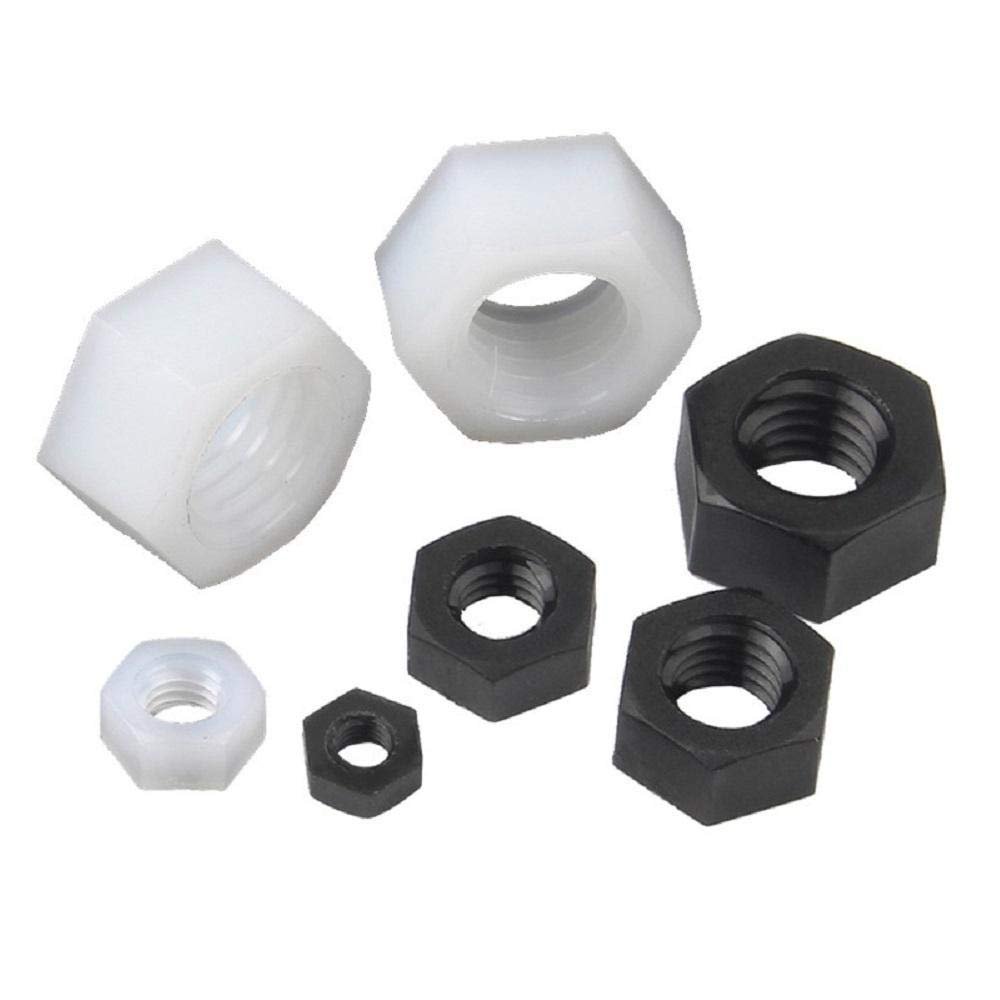Nylon Hex Nut, Plastic Nut, Plastic Nylon Screw Cap, M2/M2.5/M3/M4/M5/M6/M8/M10/M12–M4, 50 pcs, Black