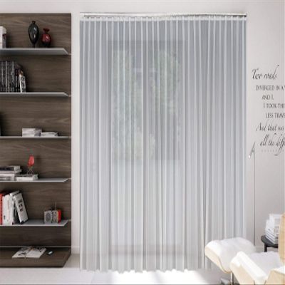 A-TEXTILE-24 Custom-Made Flame-Retardant White Voile Curtain, Triple Pleat, 1:2.5 Automatic Tape, B1 DIN 4102