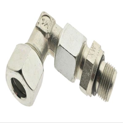 Adjustable Elbow Cutting Ring Fitting, 12 L to M16 x 1.5, Galvanized Steel, 90°