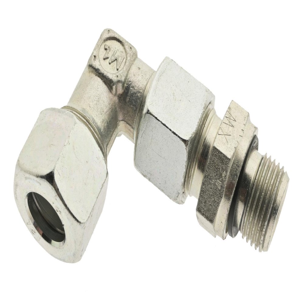Adjustable Elbow Cutting Ring Fitting, 12 L to M16 x 1.5, Galvanized Steel, 90°