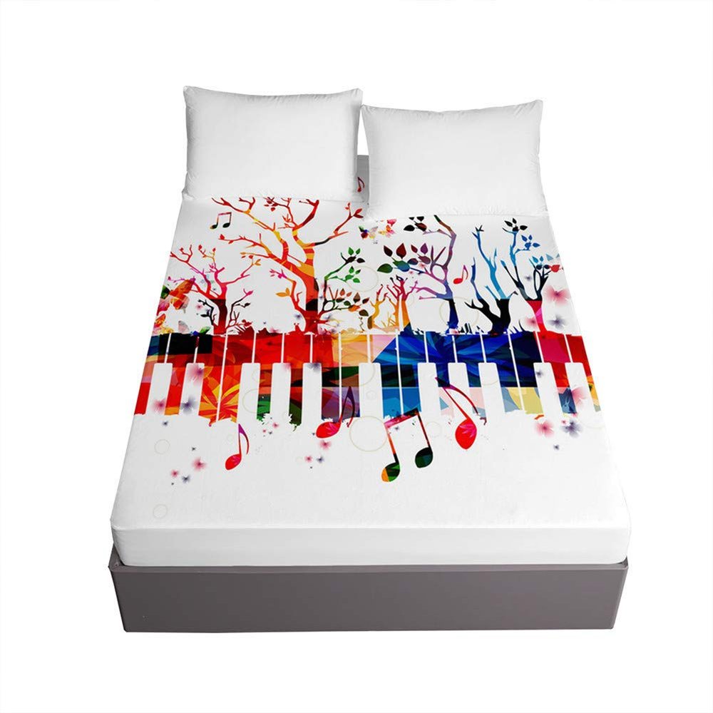 Chickw1 Microfiber Fitted Sheet, 3D Music Note Print, Up to 30 cm Pocket Depth, Colorful Tree, 120 x 200 x 30 cm