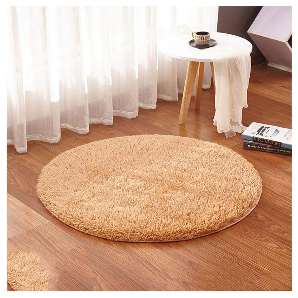 GUOCU Round Shaggy High-Pile Rug, Brown, 30 cm Diameter