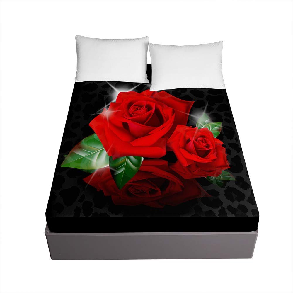 Treer-shop Fitted Sheet, 100% Microfiber, 3D Printed, 30 cm Deep Pocket, Flower Petals, 140 x 200 cm