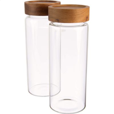 Dosenritter 2-Pack 700 mL Borosilicate Glass Storage Jars with Acacia Wood Screw Lids