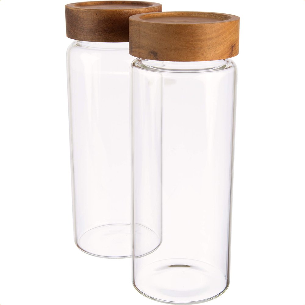 Dosenritter 2-Pack 700 mL Borosilicate Glass Storage Jars with Acacia Wood Screw Lids