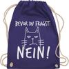 Shirtracer Drawstring Backpack “Before You Ask: No!” Cat, White/Purple, One Size view 1
