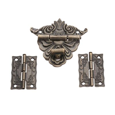 2-Piece Antique Bronze Hinge and Hasp Latch Set for Wooden Boxes