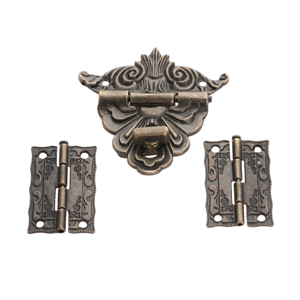 2-Piece Antique Bronze Hinge and Hasp Latch Set for Wooden Boxes