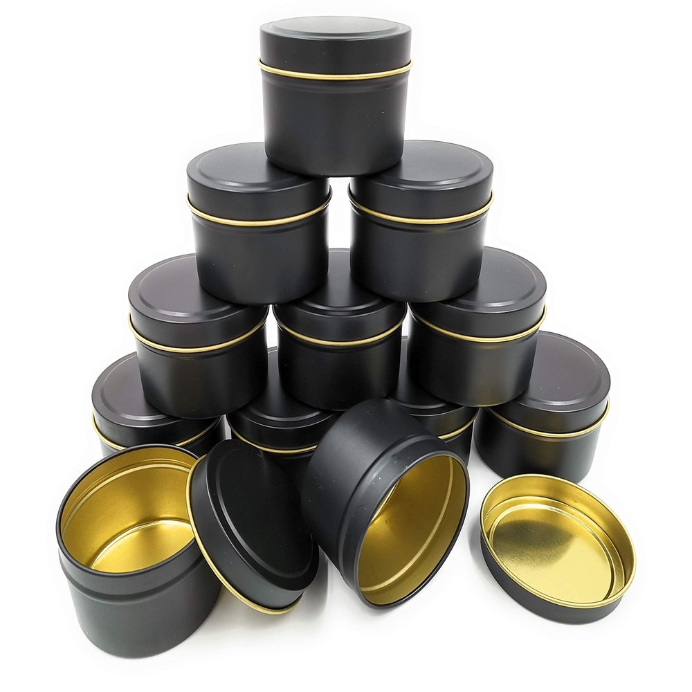 NRANSON 8 oz Candle Tins with Lids, 12-Pack, Black