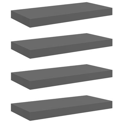 vidaXL Set of 4 Floating Wall Shelves, High-Gloss Gray, 50 x 23 x 3.8 cm, MDF