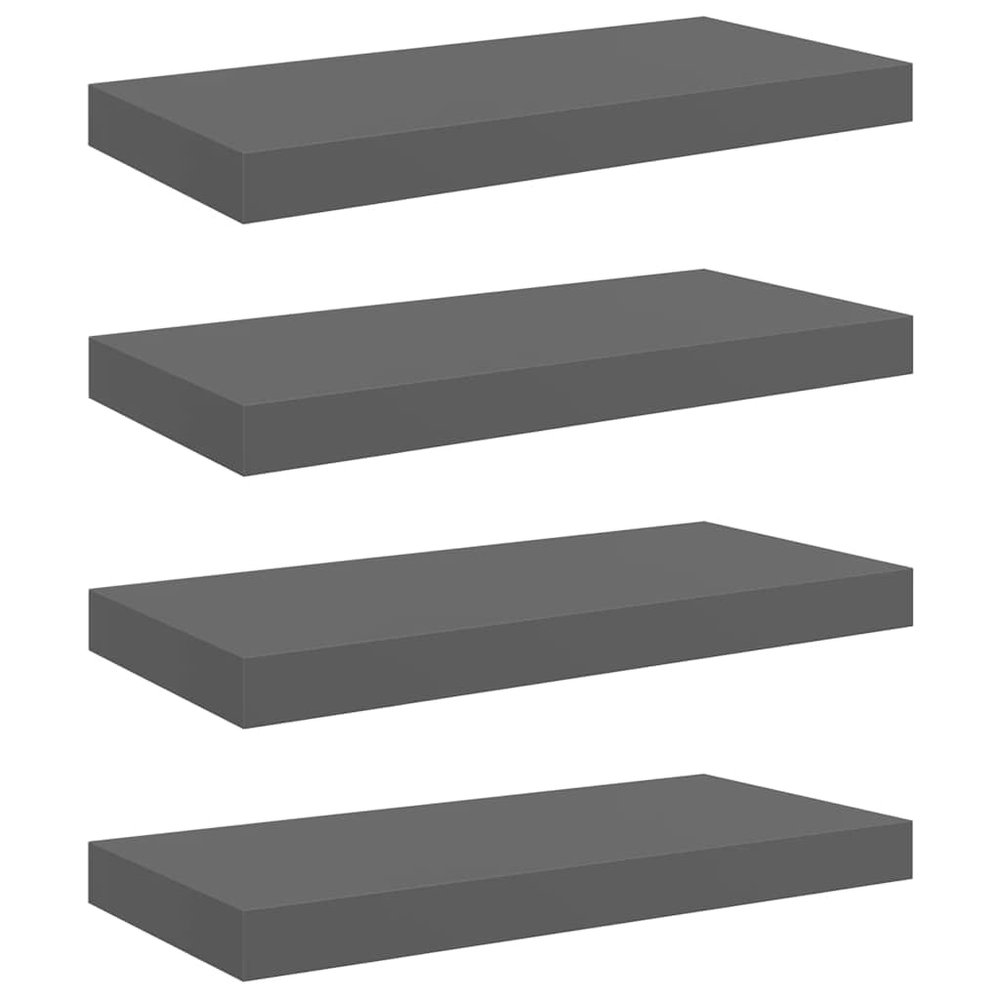 vidaXL Set of 4 Floating Wall Shelves, High-Gloss Gray, 50 x 23 x 3.8 cm, MDF