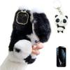 Artfeel Plush Rabbit Case for Samsung Galaxy A21S, Fuzzy Bunny Ears, Glitter Rhinestones, Black and White view 1