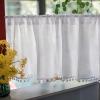 Zlovne White Cotton-Linen Cafe Curtain with Embroidered Pom-Pom Design, 150 x 40 cm view 2