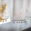 Zlovne White Cotton-Linen Cafe Curtain with Embroidered Pom-Pom Design, 150 x 40 cm view 4