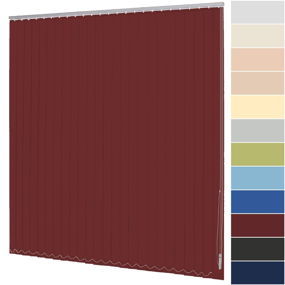 Made-to-Measure Vertical Blind, 89 mm Slats, Wine Red, 120.1–140 x 200.1–220 cm