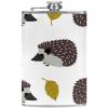Leather Hip Flask with Handled Funnel for Camping, Fishing, Barbecues, Bars, Wildlife, Gray Hedgehogs and Leaves view 1