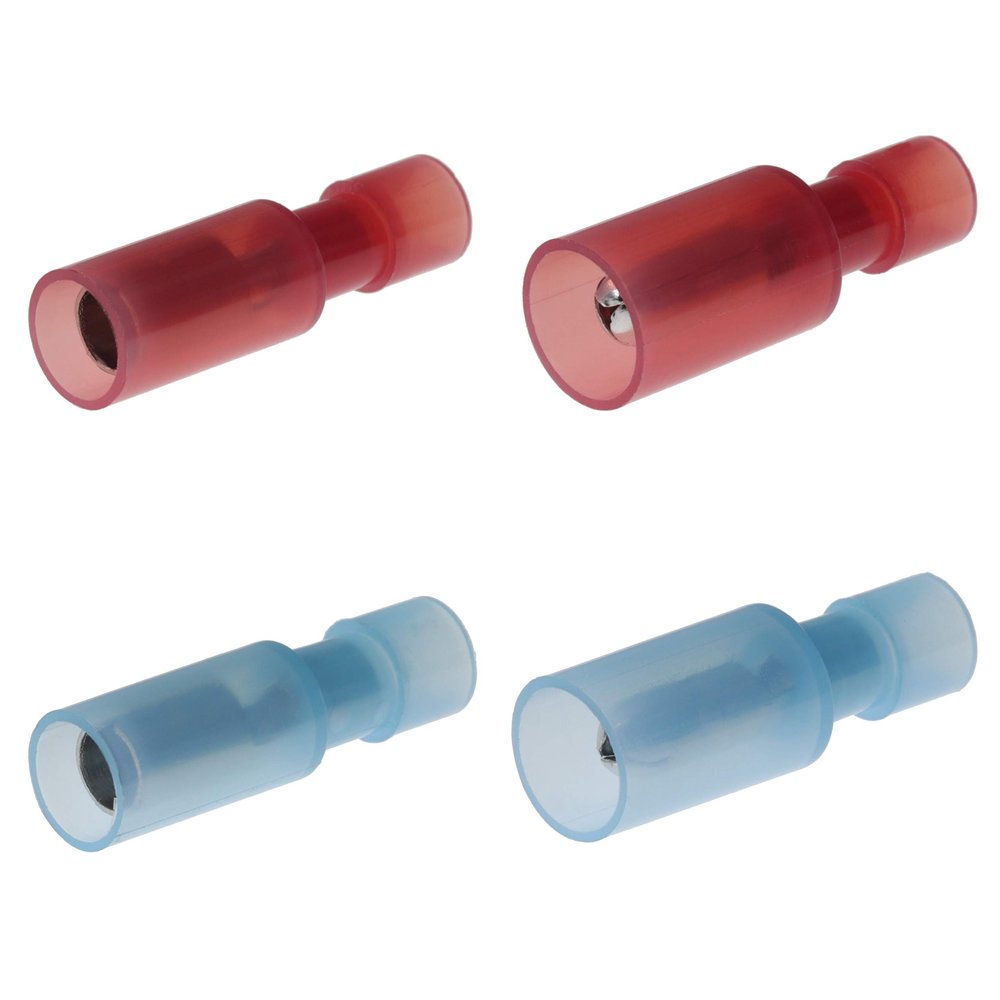 Insulated Nylon Round Crimp Connectors 0.5–2.5 mm², Blue/Red, 100-Piece
